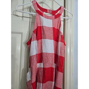 Red/White Gingham Halter Dress W Waist Tie Button Back cottagecore country retro